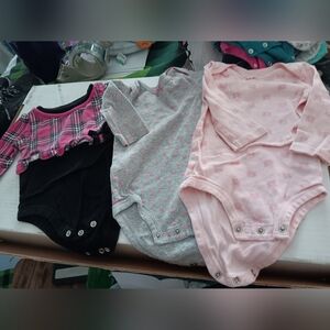 Baby Girl Set Of Three Long-Sleeve One-Piece Bodysuit - Pink, Gray, Black